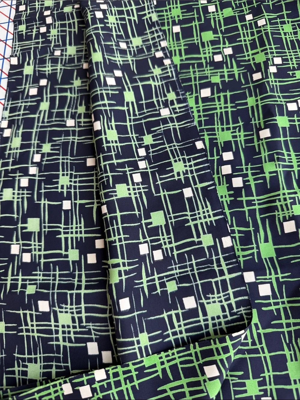 Vintage 1950s MCM Abstract Fabric Navy/Black Green Ivory 5 Yards x 36 Drapey